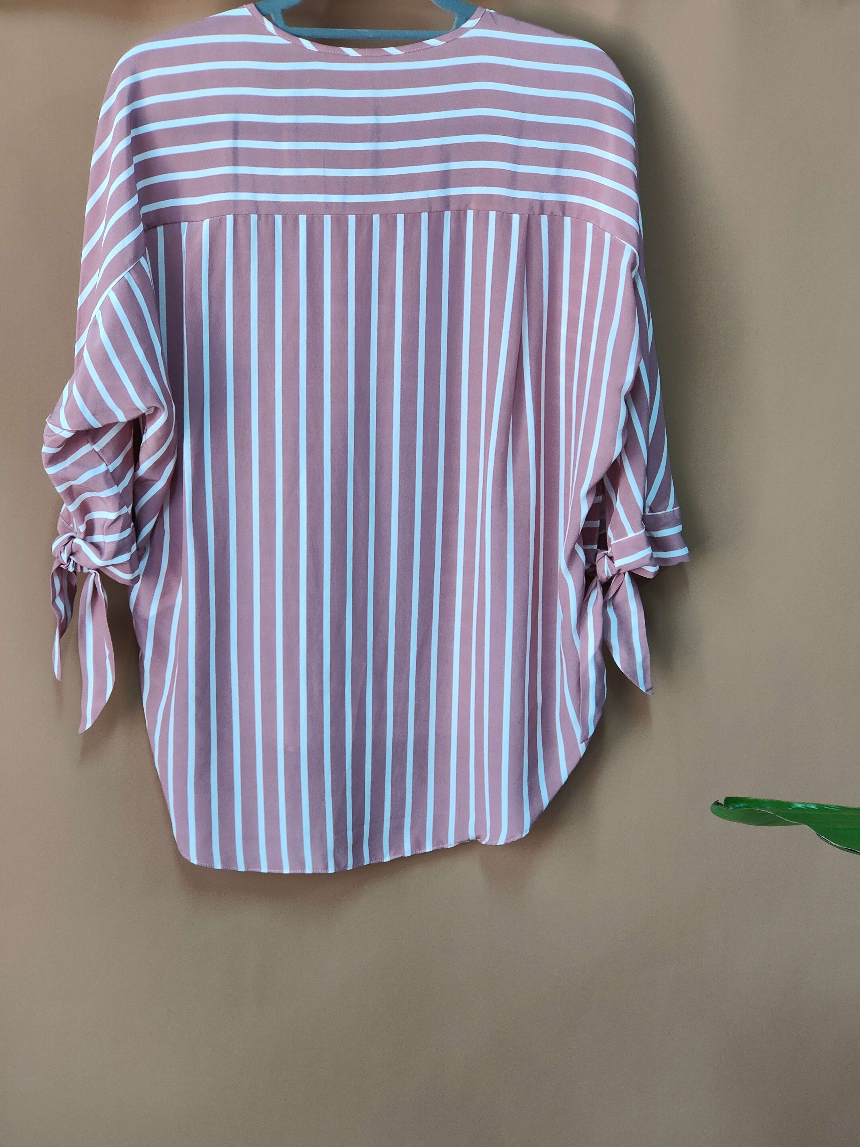 Private Label Plus Size Pink Stribet 100 Silke Shirt Top Bluse i Bulk
